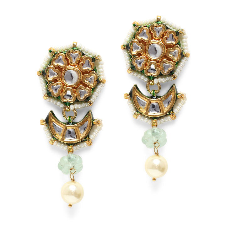 Paakhi Polki and Pearls Earrings - Mint Green