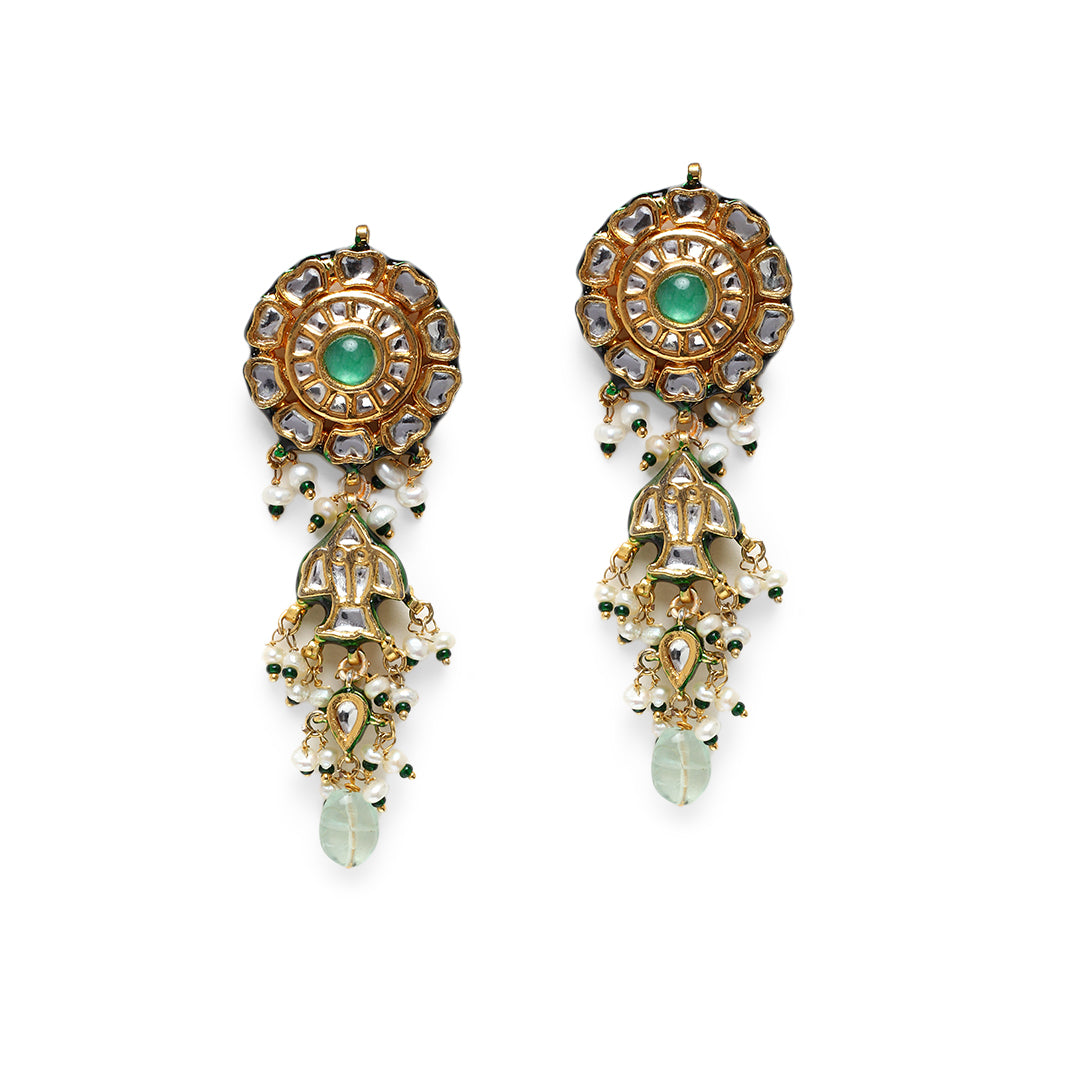 Rubina Fluorite Pearl and Polki Earrings