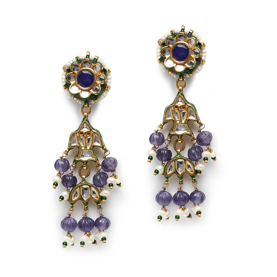 Romila Blue Pearl and Polki Earrings