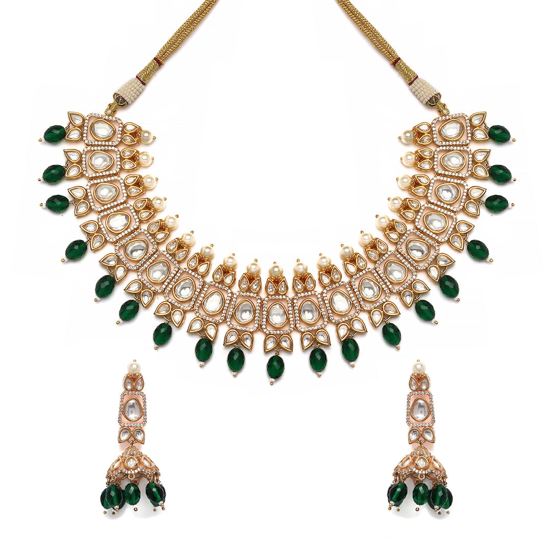 Bijul Green Polki Necklace Set