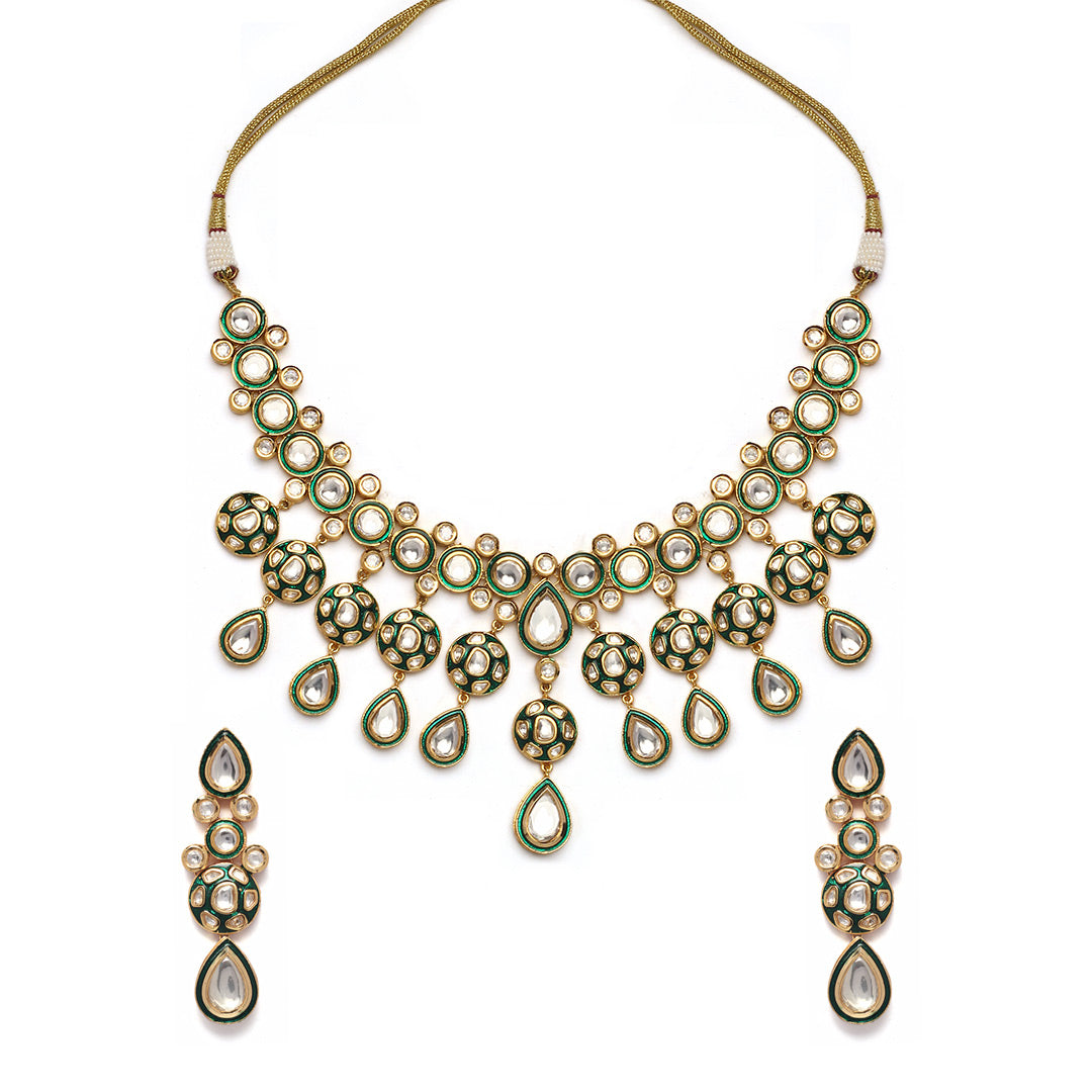 Chandni Green Meenakari Polki Necklace Set