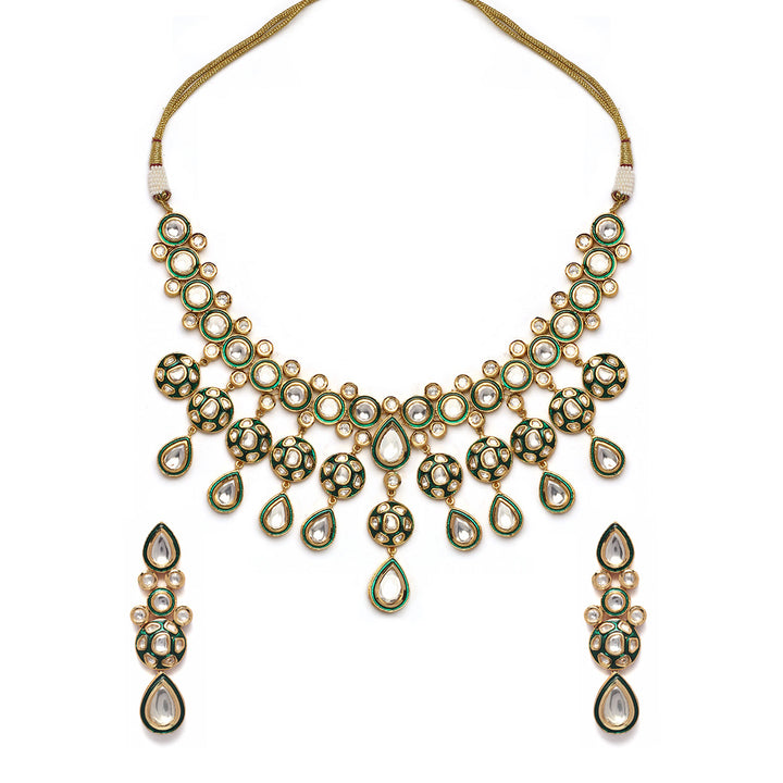 Chandni Green Meenakari Polki Necklace Set