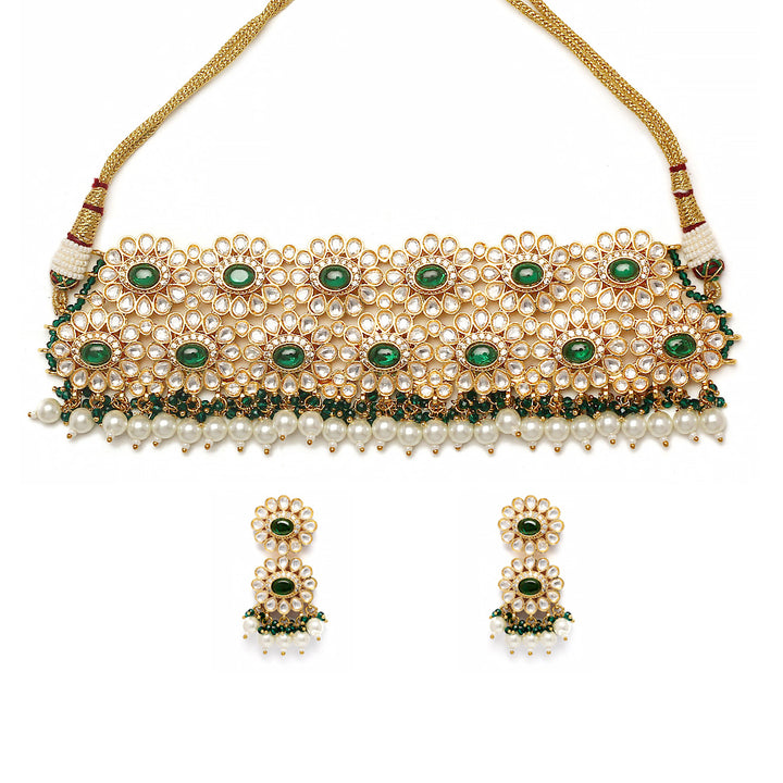 House of MISU in Khushboo Green Polki Choker Set