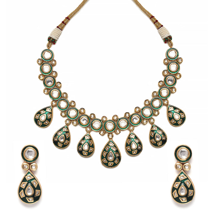 Tinisha Green Meenakari Polki Necklace Set