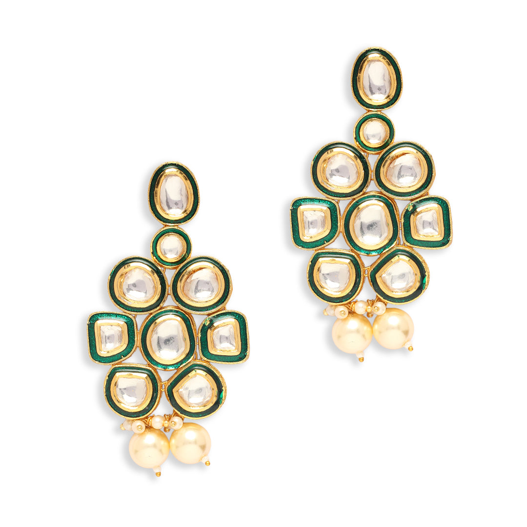 Eeshta Green Enamel Polki Earrings