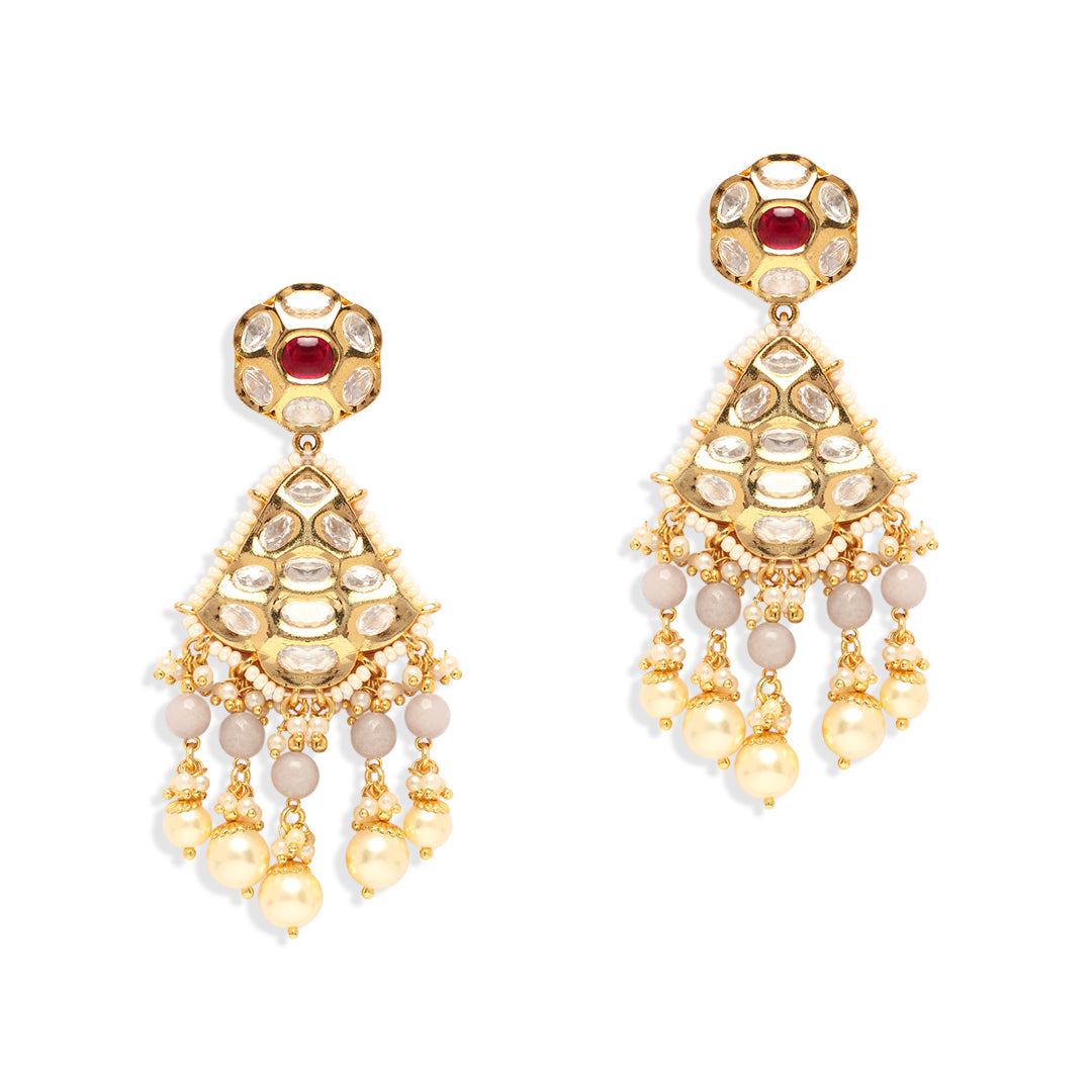 Fayroz Red and Grey Polki Earrings