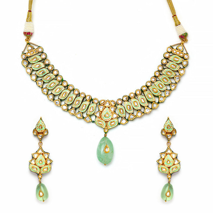 Aashna Mint Green Meenakari Necklace Set