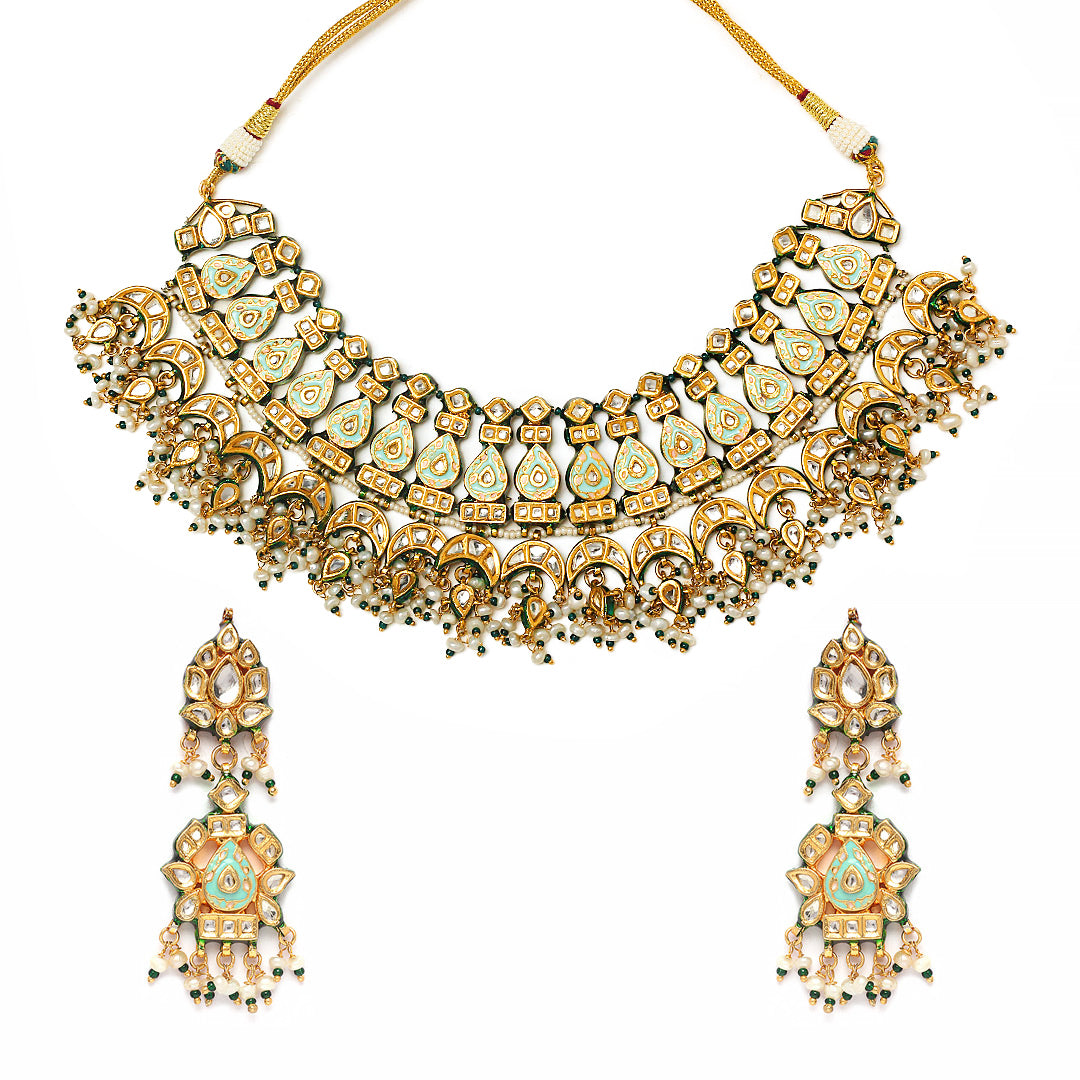 Saanvi Mint Green Meenakari Necklace Set