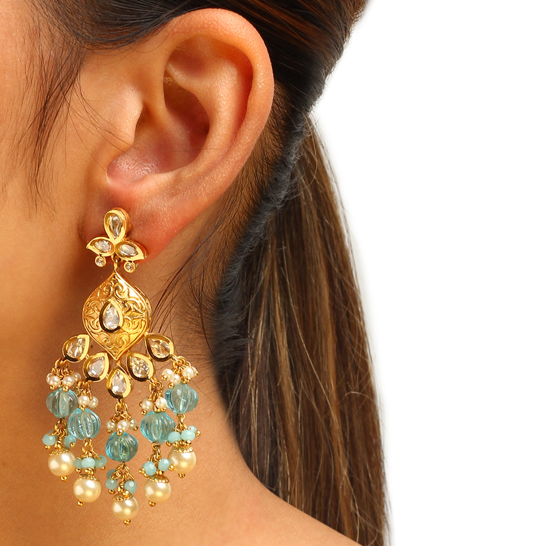 Neera Turquoise Polki Earrings