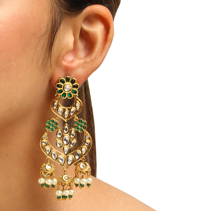 Dhriti Green Polki Earrings