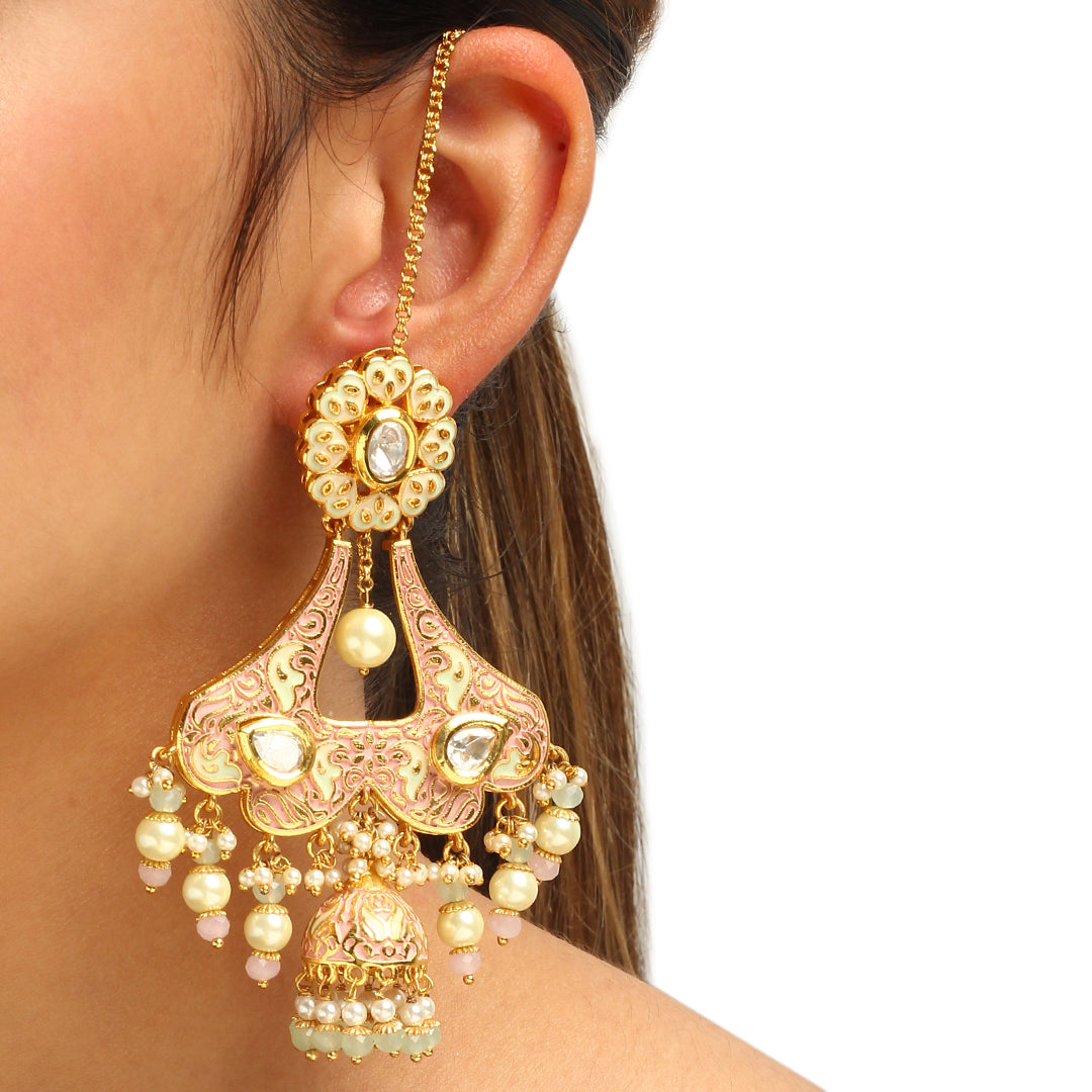 Zabeen Pink and Mint Green Meenakari Earrings