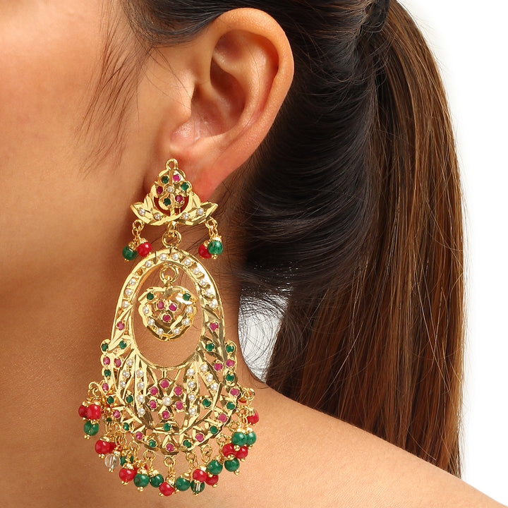 Kanishka Green and Red Jadau Earrings