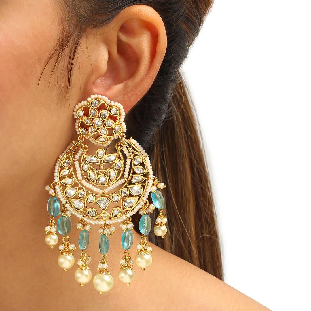 Amelia Turquoise Blue Polki Chandbali