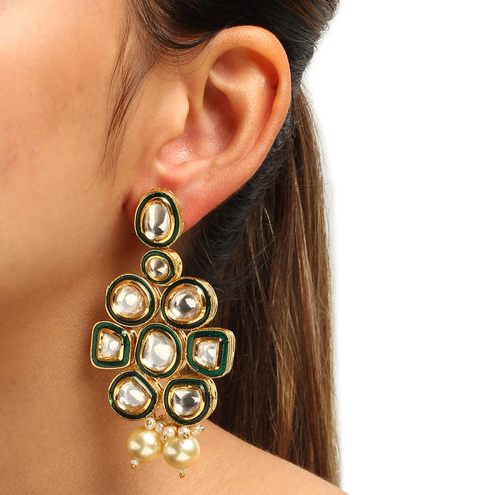 Eeshta Green Enamel Polki Earrings