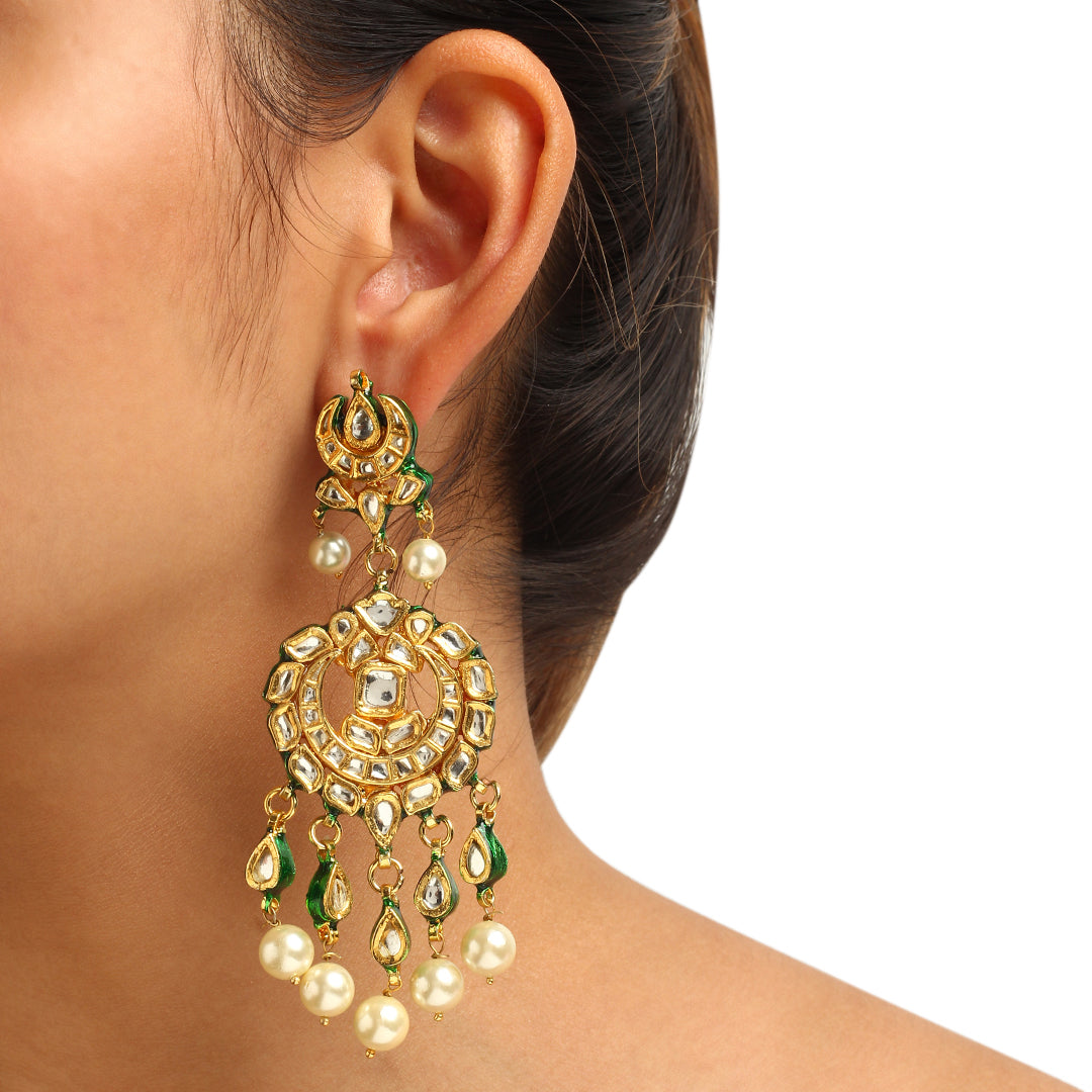 Bushra Pearl and Polki Earrings