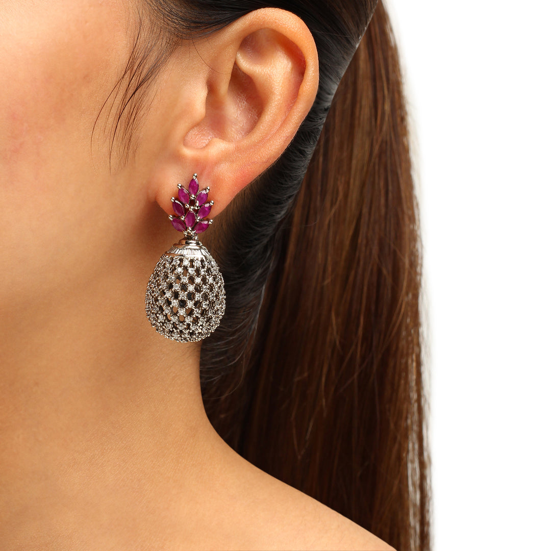 Runa Ruby Oxidised Diamond Earrings