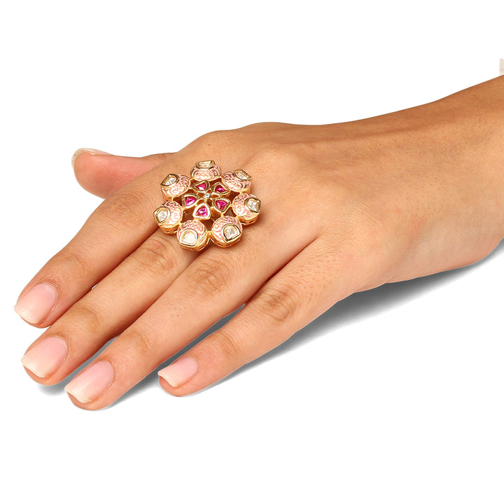 Dehini Pink Enamel Polki Ring